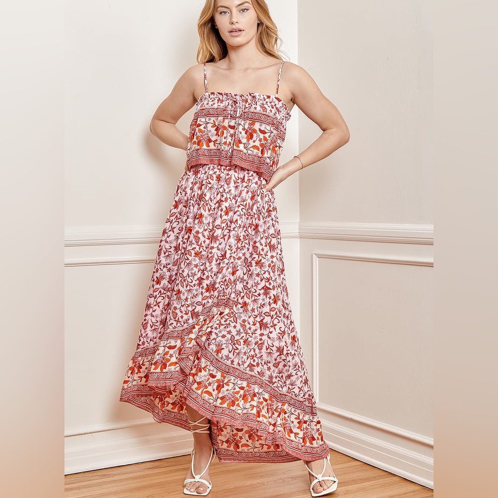 NWT Lulus Maxi Dress Floral Asymmetrical Ruffled Tiered Size Medium